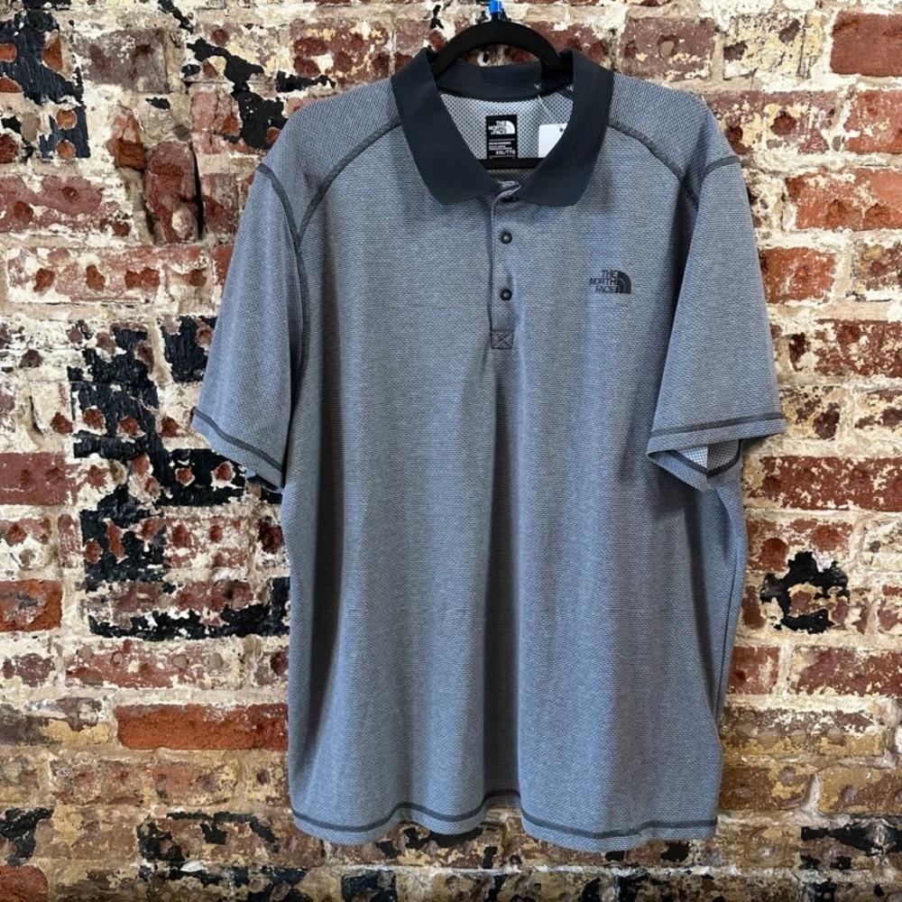 North Face Flashdry Gray Black Polo Shirt Golf Casual Short Sleeve Men 2XL